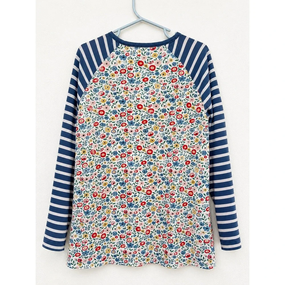 Mini Boden Girls Floral Striped Raglan Tunic Top Blue White 6-7Y 122cm